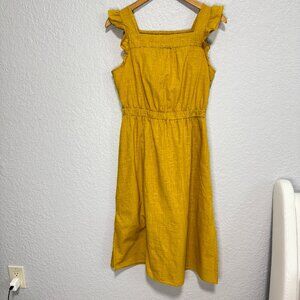 Universal Thread Mustard Yellow Ruffle Midi Dress 100% Cotton Size S
